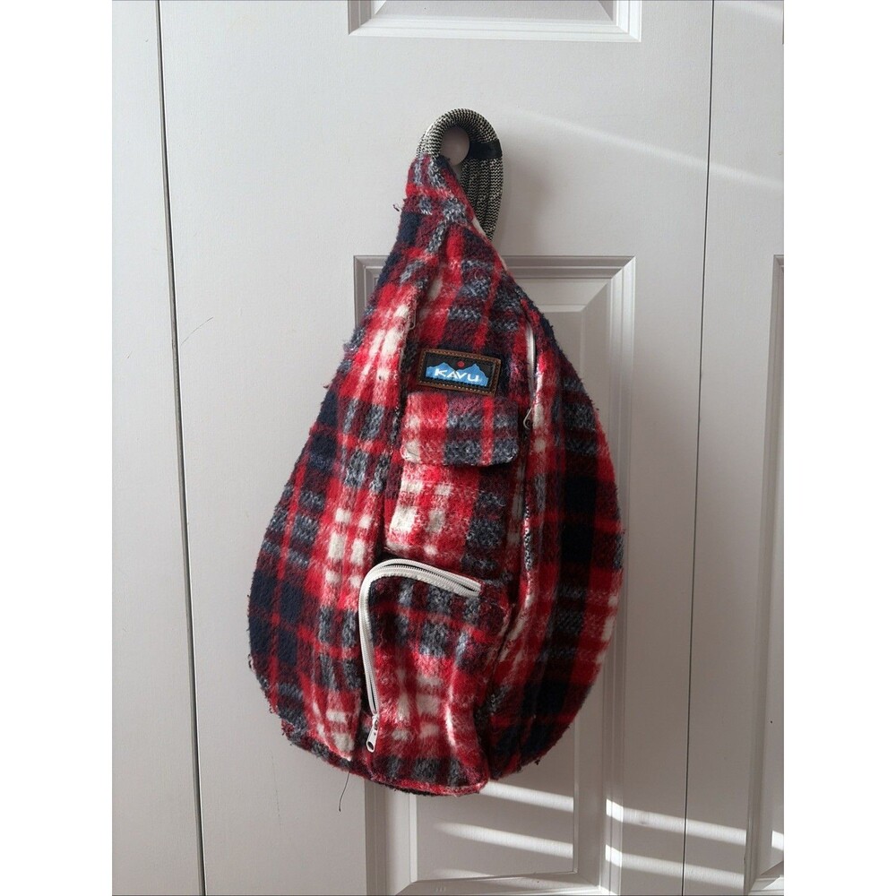 Kavu Plaid Rope Sling Bag Red Black White